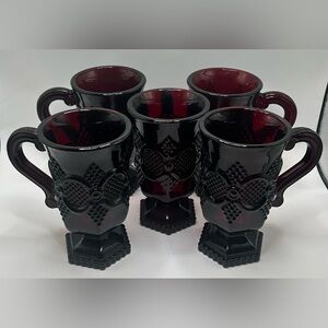 Vintage Avon 1876 Cape Cod Ruby Red Pedestal Mugs - Set of 5